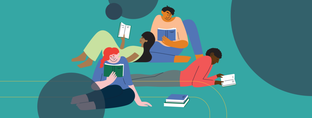 illustration of teens reading